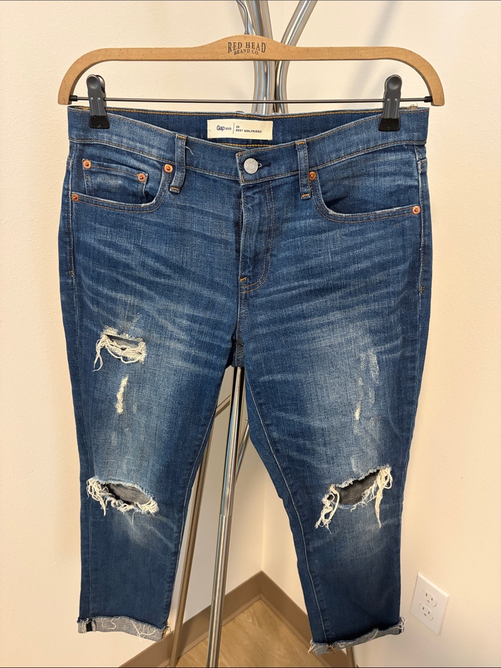 GAP Women’s Ripped Mid-Blue Cropped Jeans